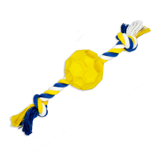 Rubber Soccer Ball Chew Toy with Tug Rope  - Great for Active Dogs